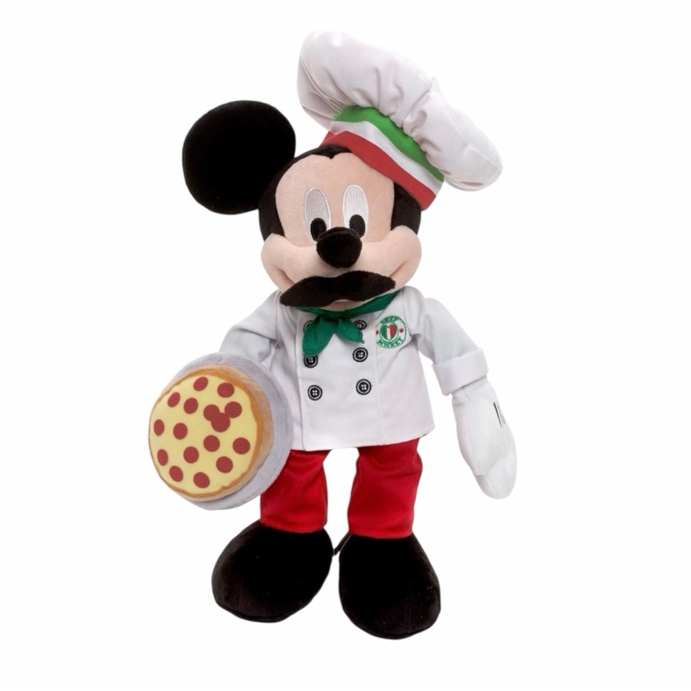 Disney Store Italia Plush Mickey Mouse Italy Pizza Chef Hat Magnetic Mustache